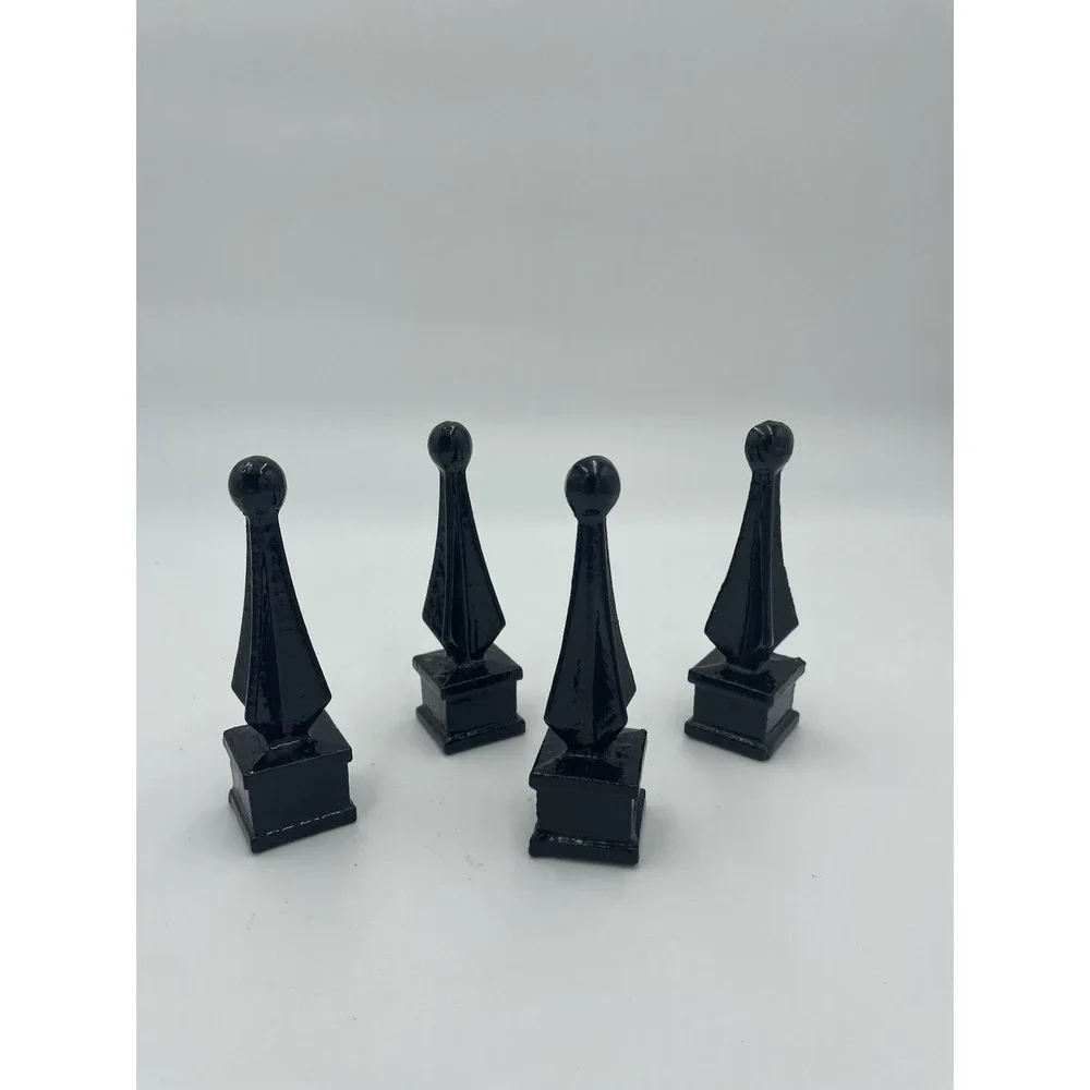 4 Glossy Black Cast Iron Fence Spear‎ Topper Finials 1